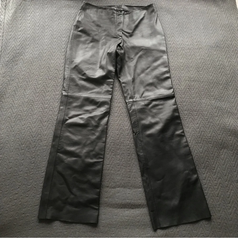Milenti Black Leather Pants Sz 4 Straight Leg High Waisted No Pockets Excellent - Picture 4 of 7